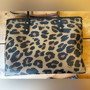 Coach Leopard Print Tote Bag - Black and Brown